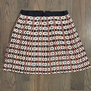 J. Crew Black and Pink Geometric Silk Pleated A-Line Skirt, Size 0